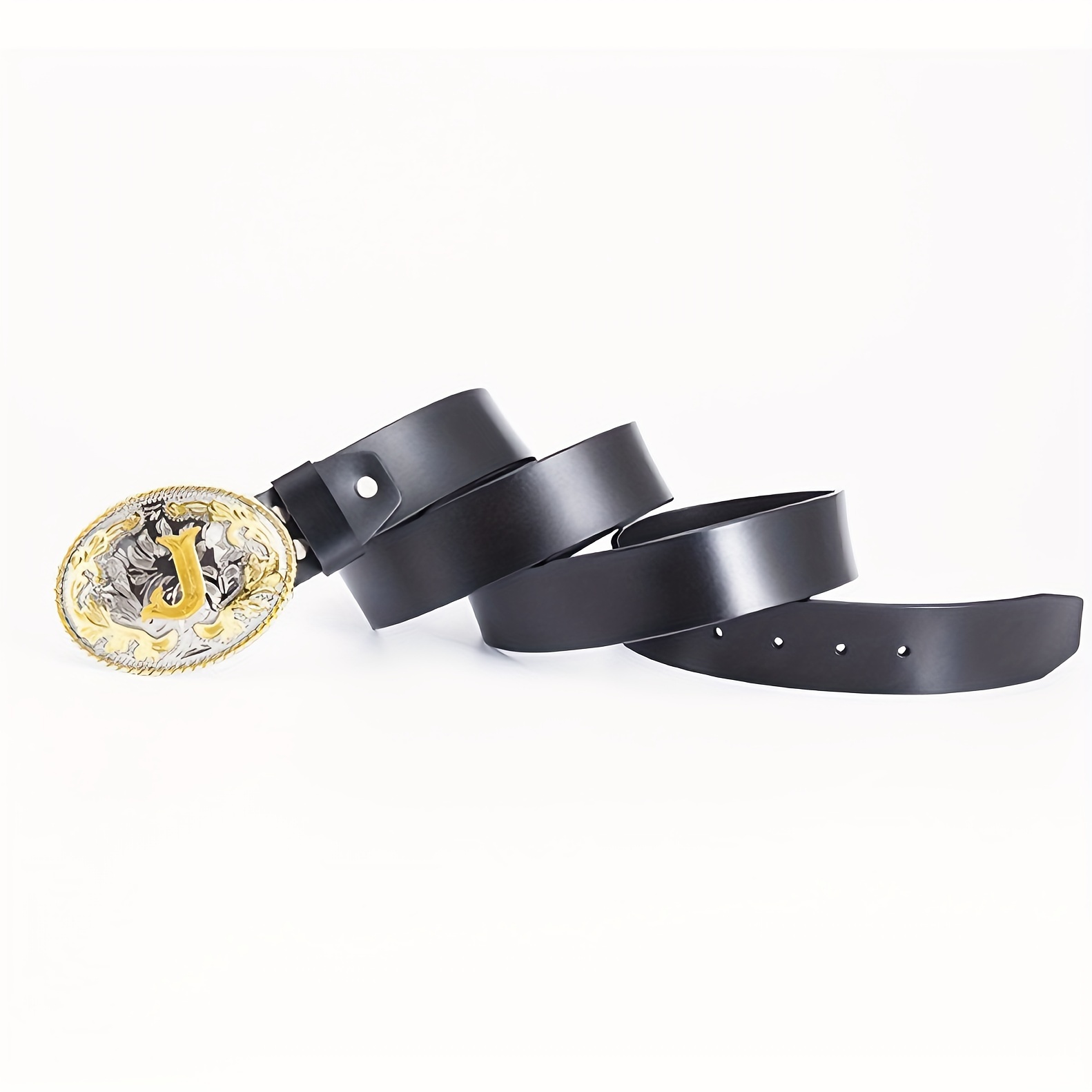 Western Style Leather Belt with J Buckle